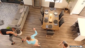 Gamer Girl Enjoys A Wild Threesome With Intense Facial And Blowjob Action