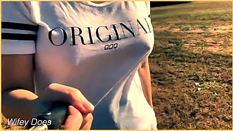 A Wife Goes For A Stroll On The Golf Course Without A Bra