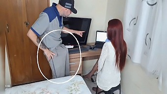 A Married Woman Enlists A Technician To Repair Her Computer At Home